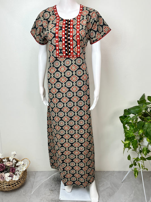 Black Pure Cotton Nighty for Women