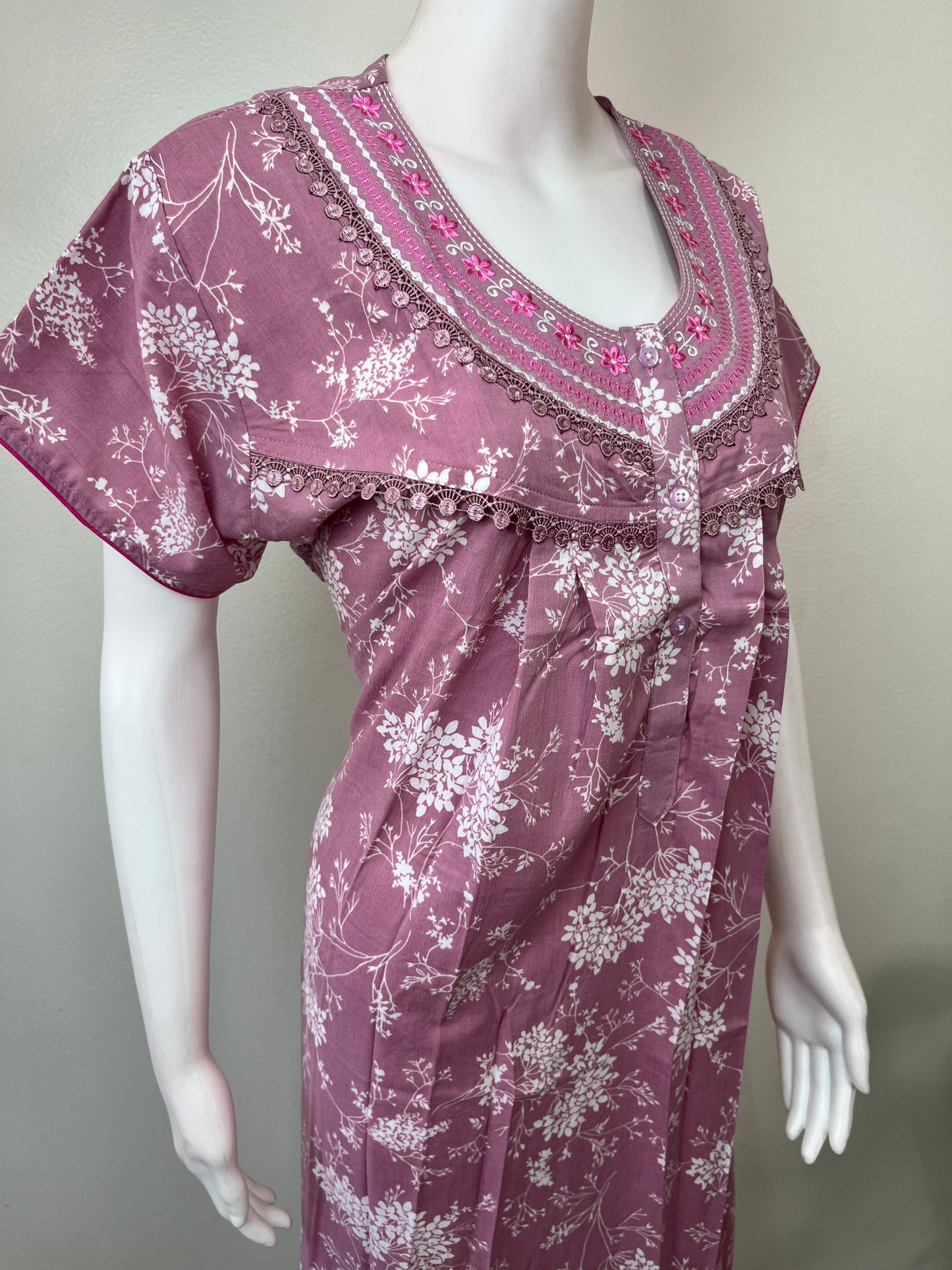 Pink Pleated Style Bizzylizzy Crush Fabric Nightgown