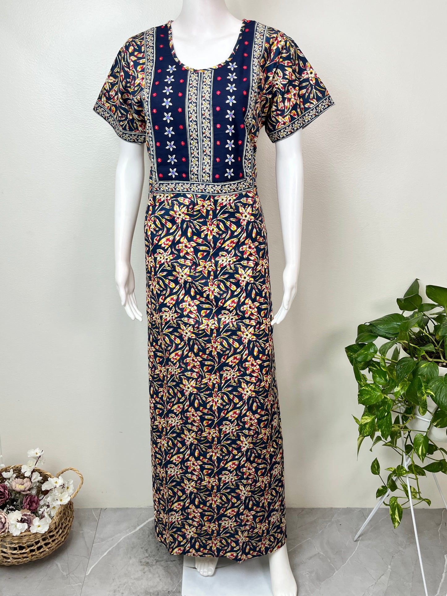 Navy Blue A-Line Style Cotton Nighty