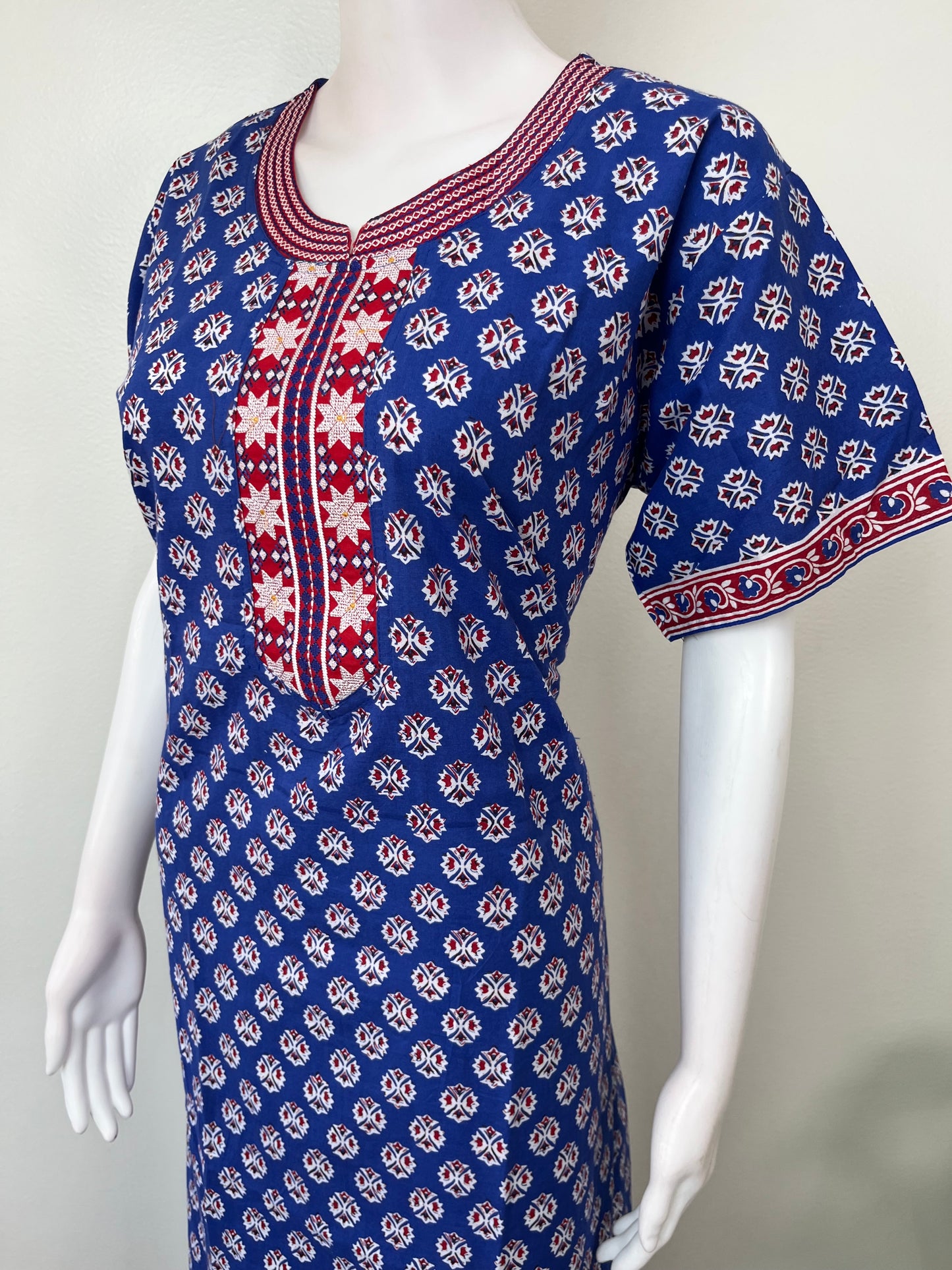 Royal Blue Printed Pure Cotton Nightgown