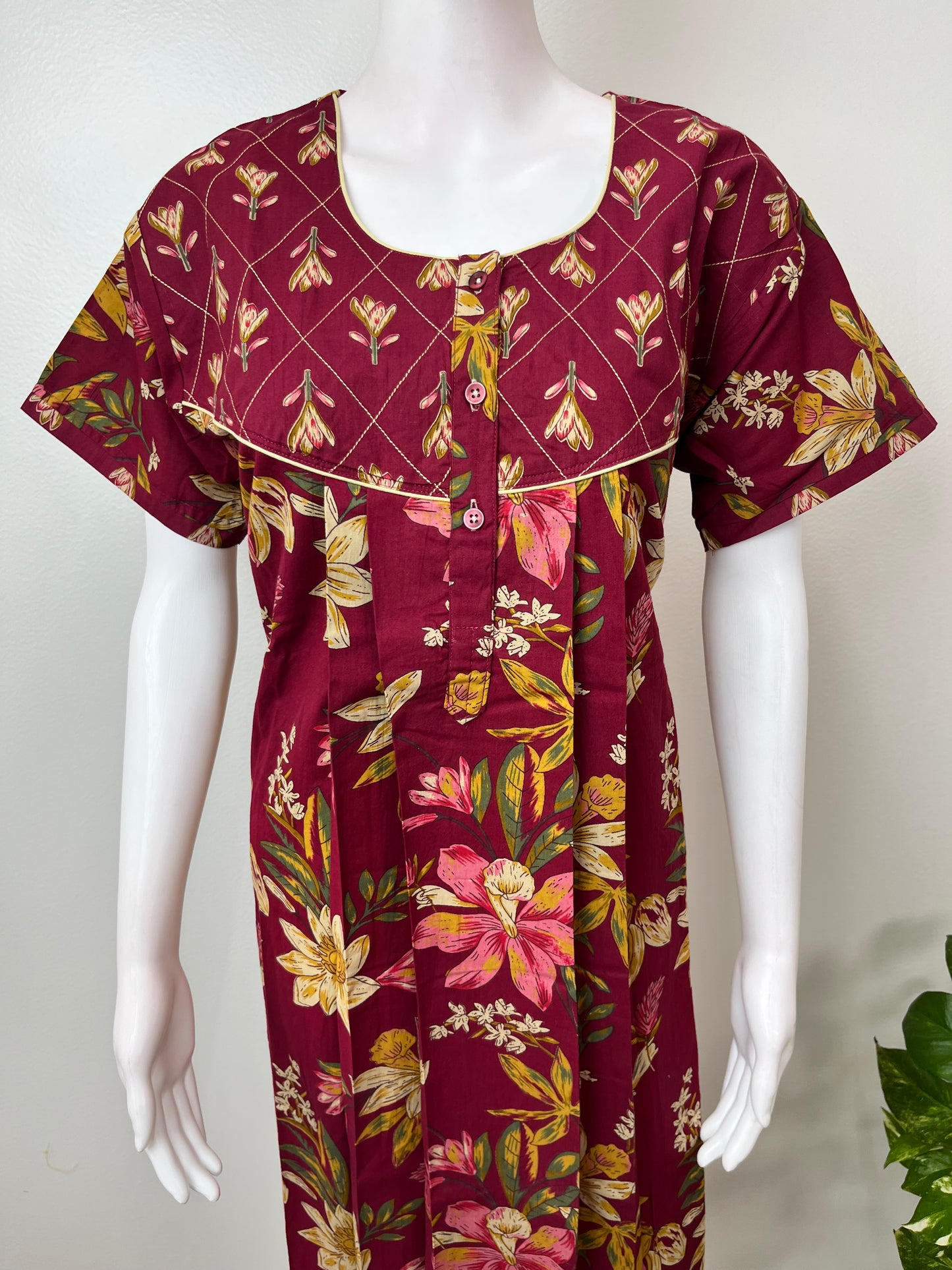 Maroon Pure Cotton Nightgown for Women