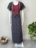 Navy Blue Classic Embroidered Pure Cotton Nightgown