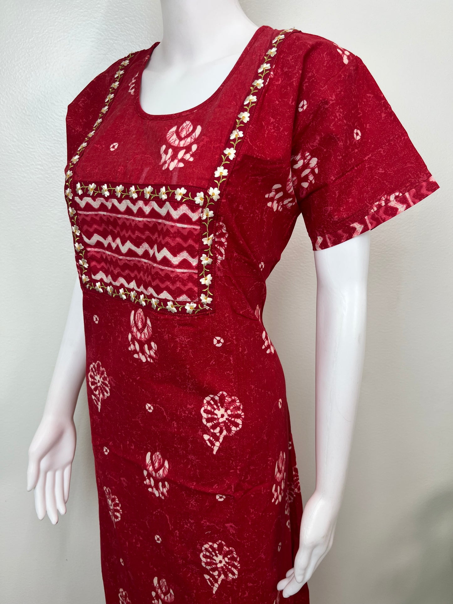 Red Batik Print Pure Cotton Nighty
