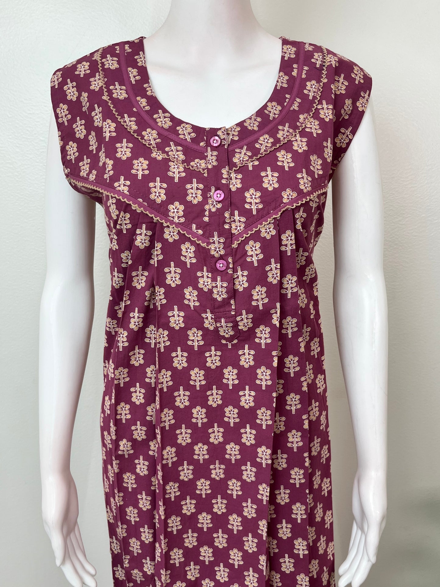 Purple Pure Cotton Sleeveless Nightgown