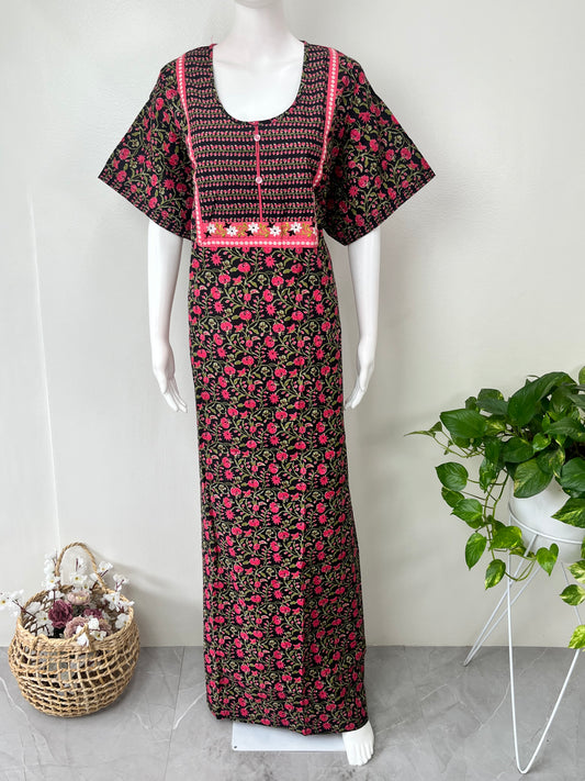 Black Printed Cotton Nighty Soft & Breathable