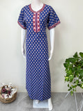 Royal Blue Printed Pure Cotton Nightgown