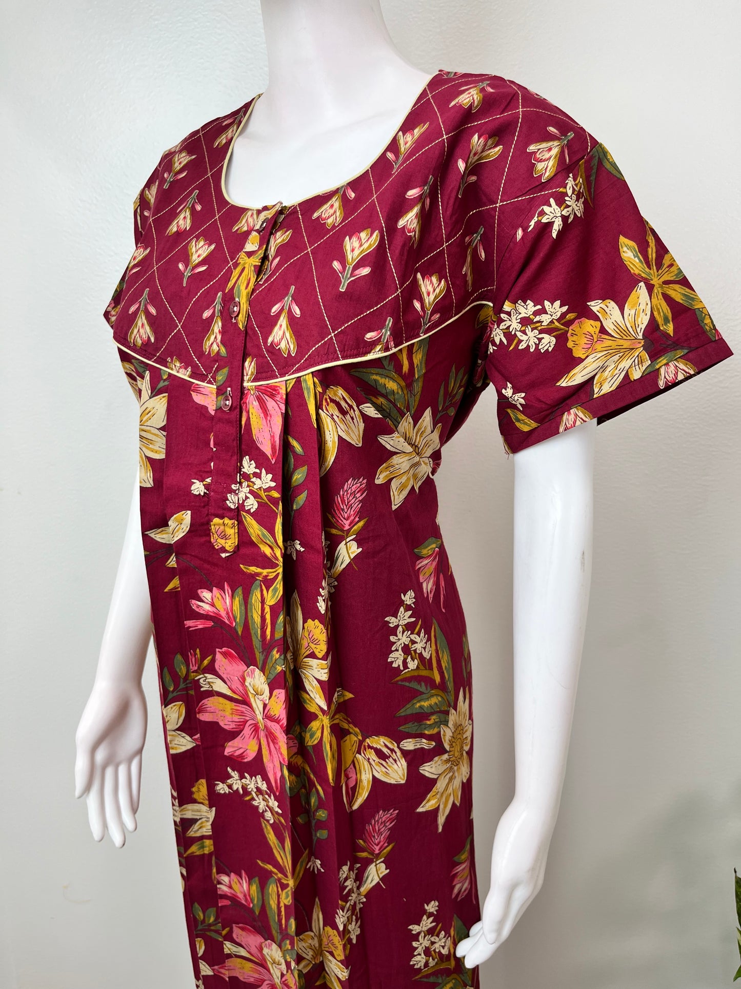 Maroon Pure Cotton Nightgown for Women