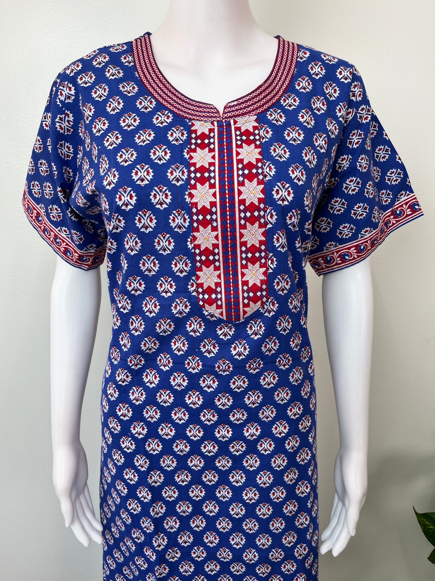 Royal Blue Printed Pure Cotton Nightgown