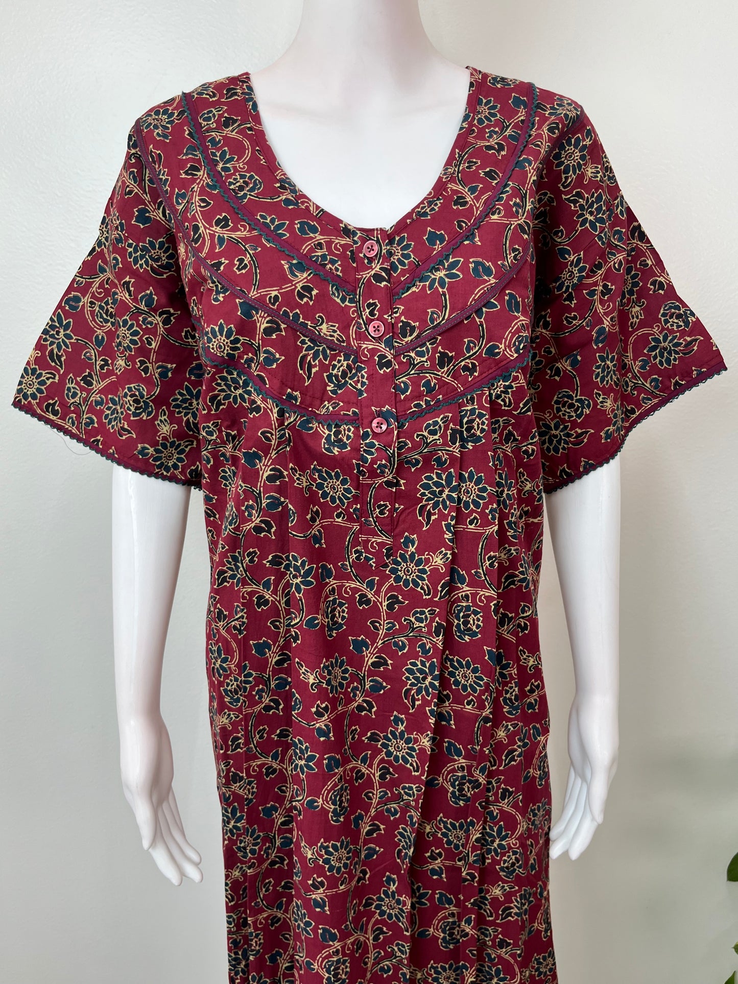 Maroon 100% Cotton Women’s Nightgown
