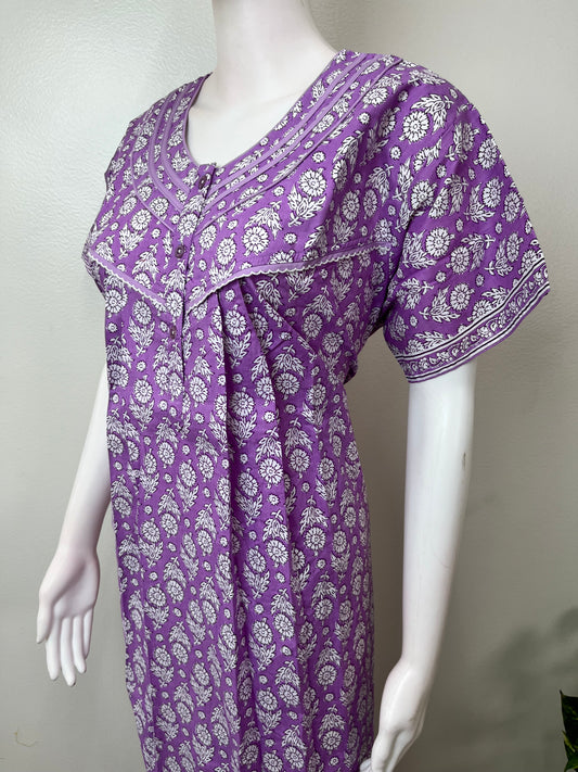 Lavender Pure Cotton Nighty for Women