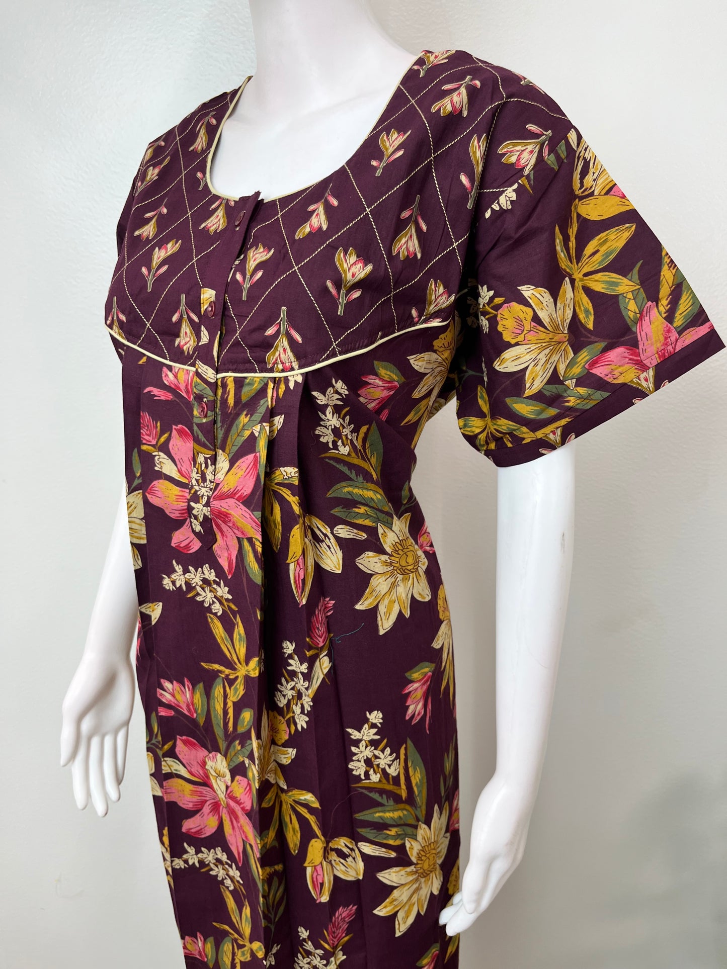 Wine Pure Cotton Nightgown Soft & Breathable