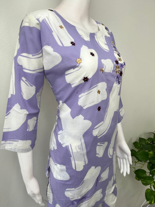 Lavender Emrbroidered Pure Cotton Nightwear-Co-ord Style