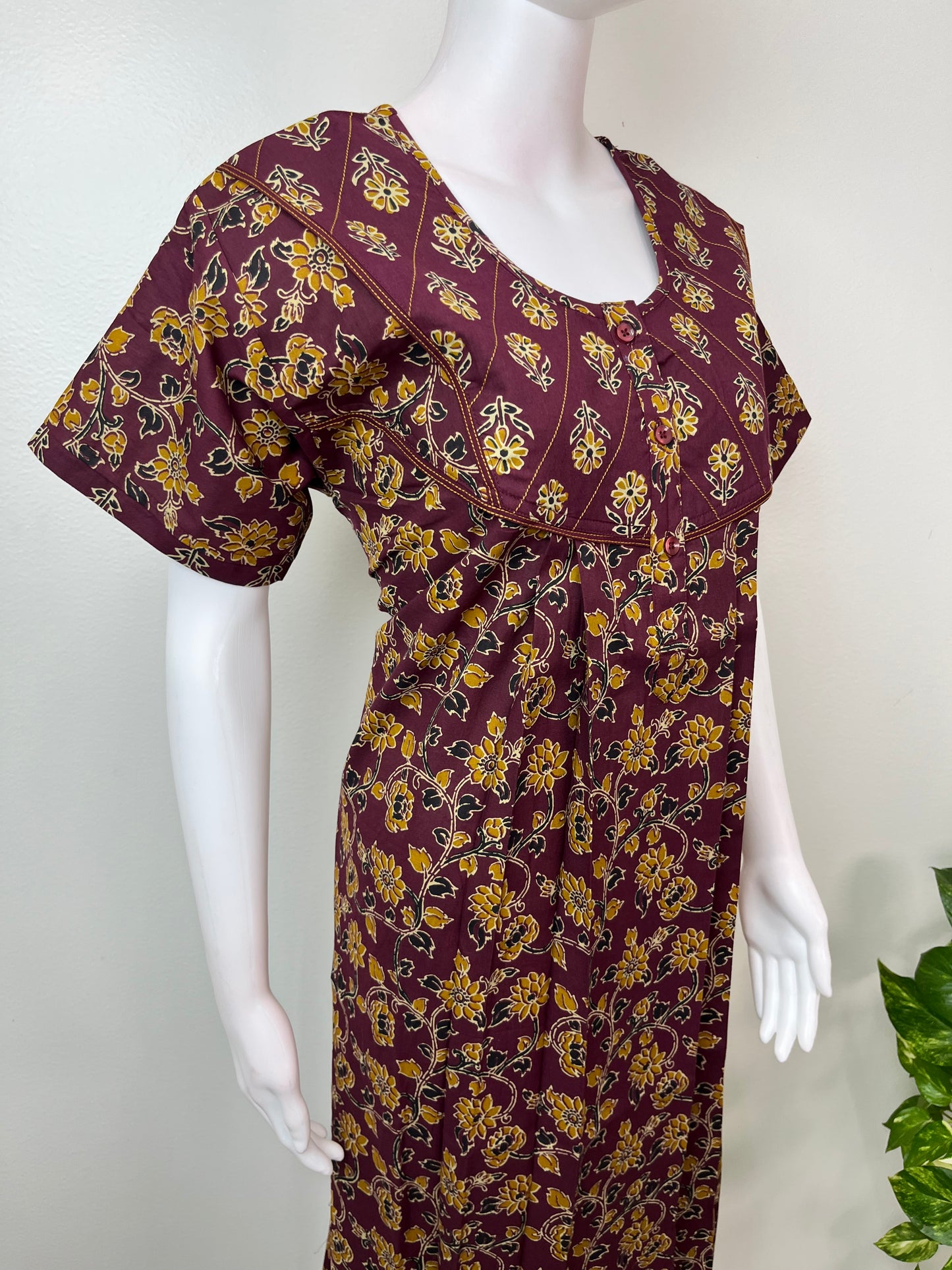 Wine Printed 100% Cotton Nightgown for Women