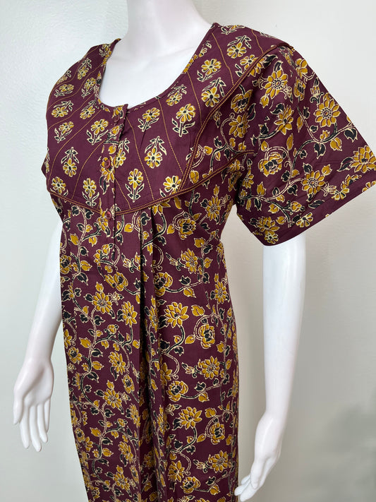 Wine Printed 100% Cotton Nightgown for Women