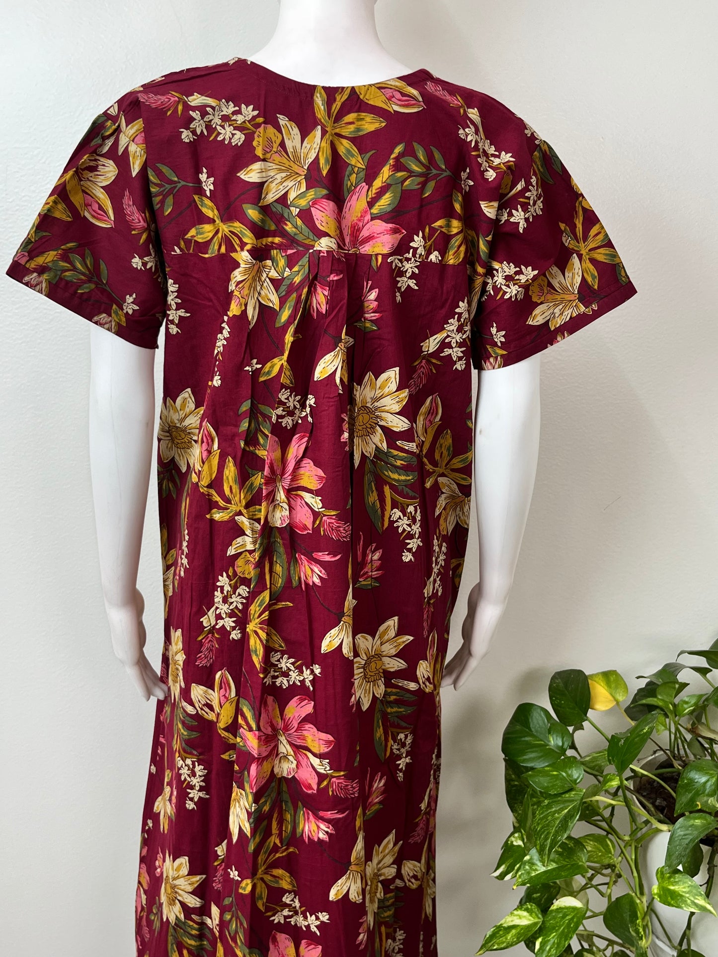 Maroon Pure Cotton Nightgown for Women