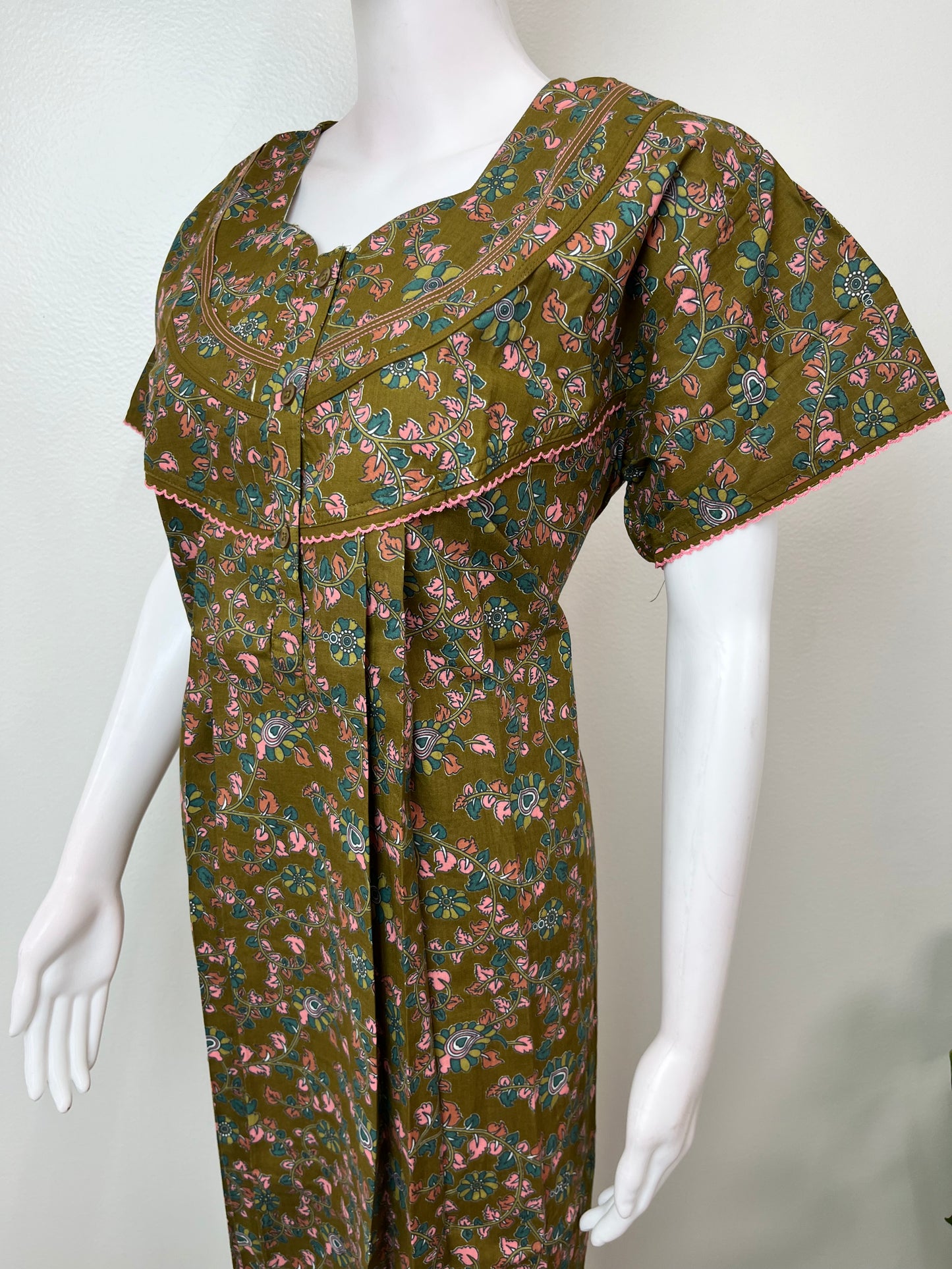 Brown Floral Printed Pure Cotton Nightgown