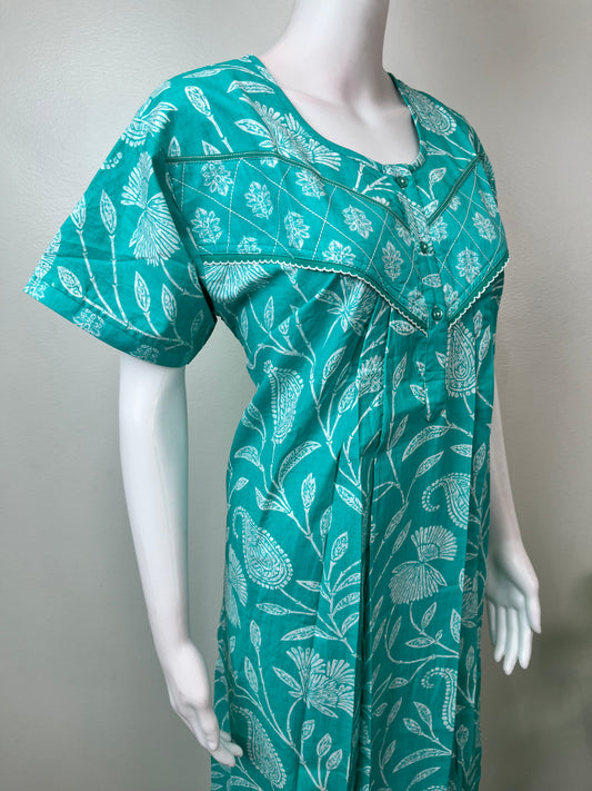 Teal Pure Cotton Nightgown for Women