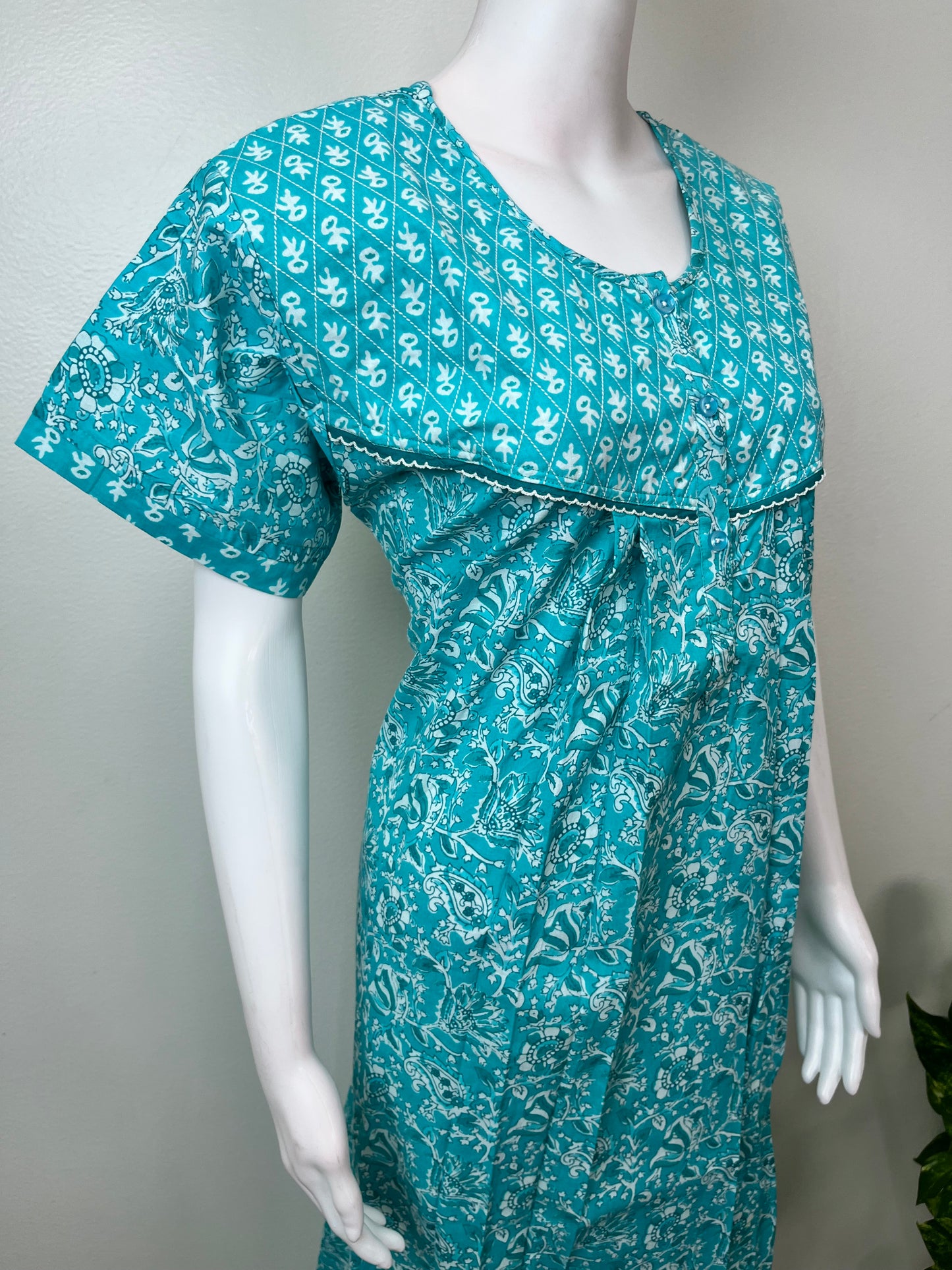 Aqua Blue Elegant & Breathable Pure Cotton Nighty