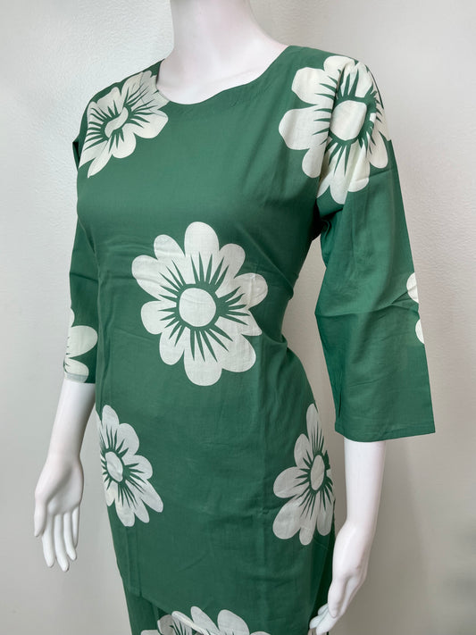 Green Cambric Cotton Night Suit