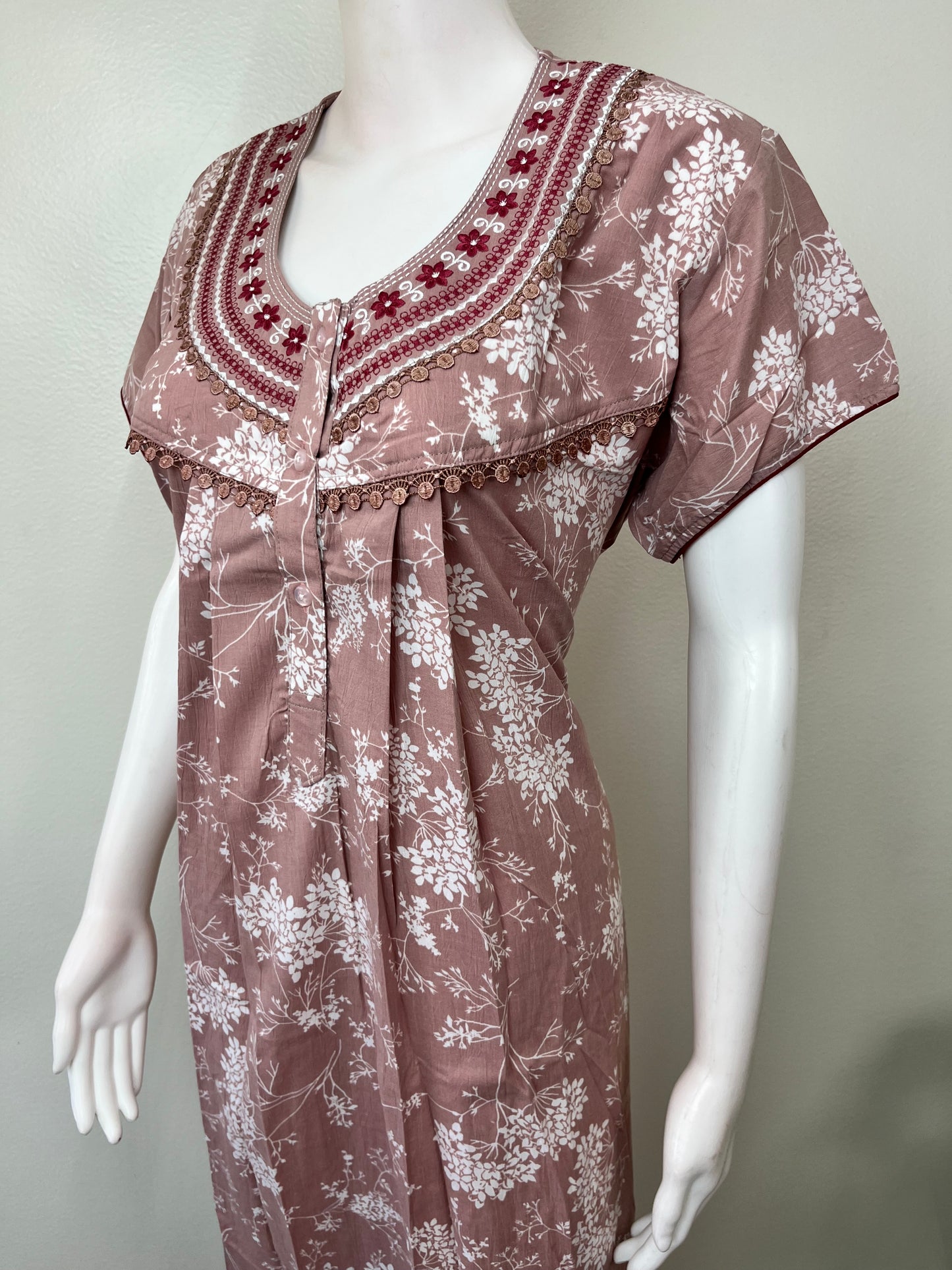 Floral Printed Bizzylizzy Crush Fabric Nightgown