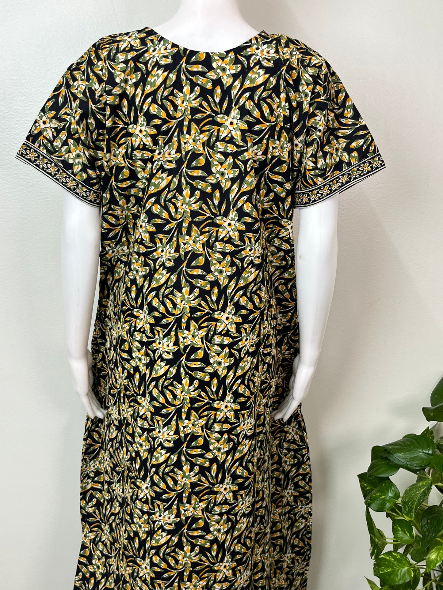 Black Elegant Embroidery Pure Cotton Nighty