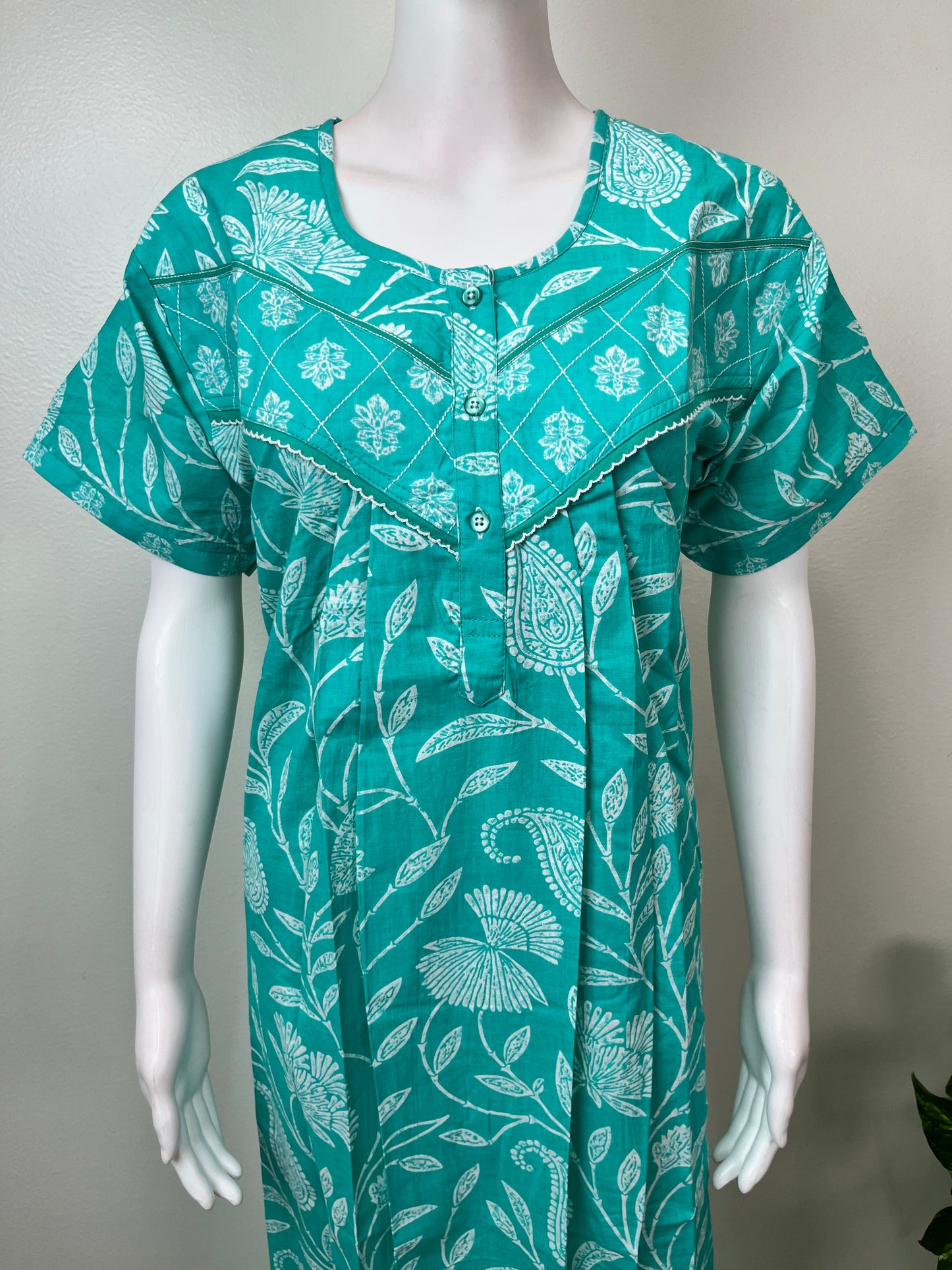 Teal Pure Cotton Nightgown for Women