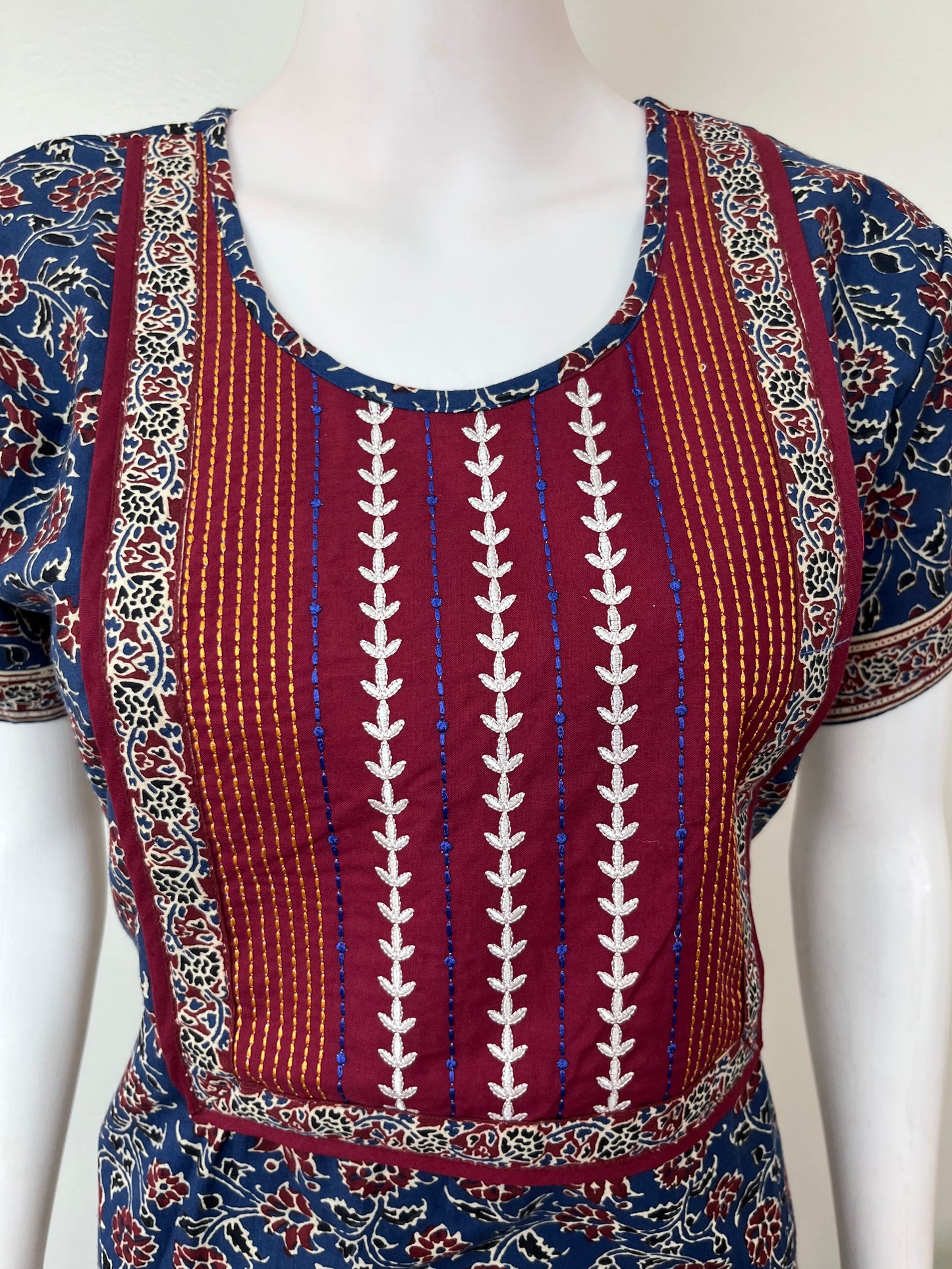 Navy Blue Classic Embroidered Pure Cotton Nightgown