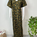Bottle Green Floral Printed Cotton Nightgown