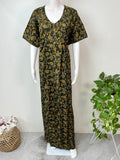 Bottle Green Floral Printed Cotton Nightgown