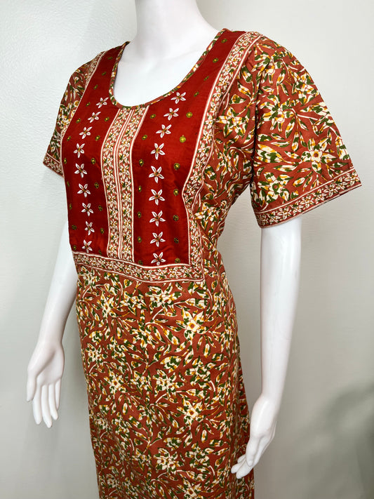 Maroon Printed 100% Cotton Nightgown