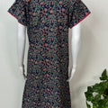 Navy Blue Floral Printed 100% Cotton Nighty