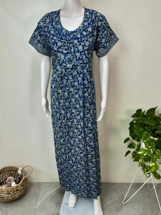 Royal Blue Pure Cotton Women's Nighty