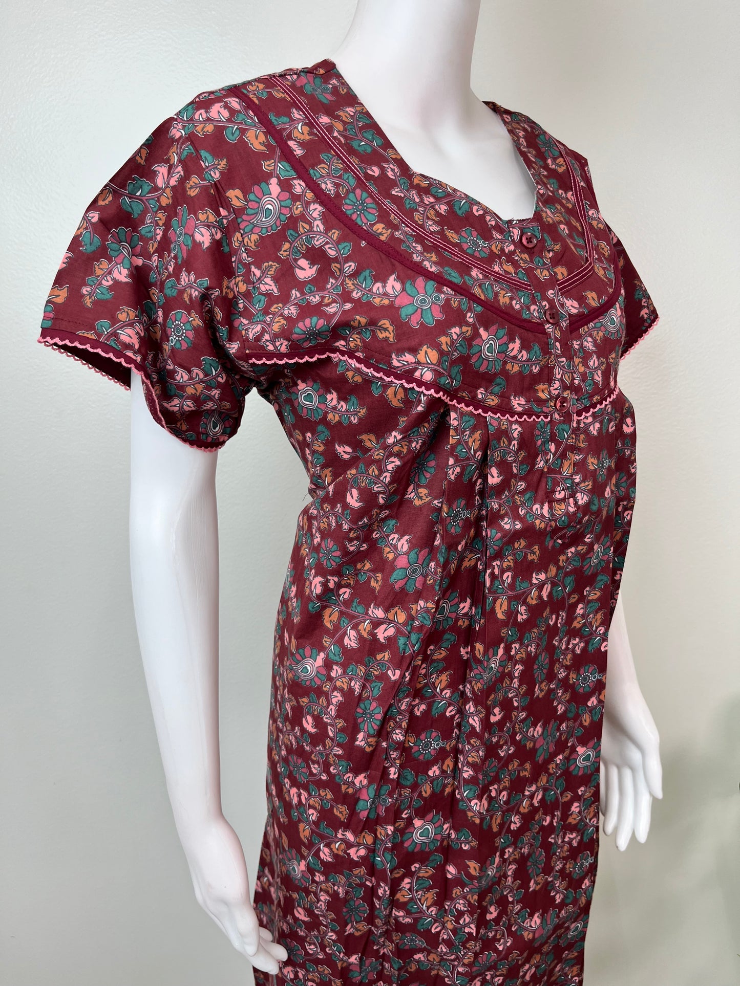 Maroon Elegant & Breathable 100% Cotton Nighty