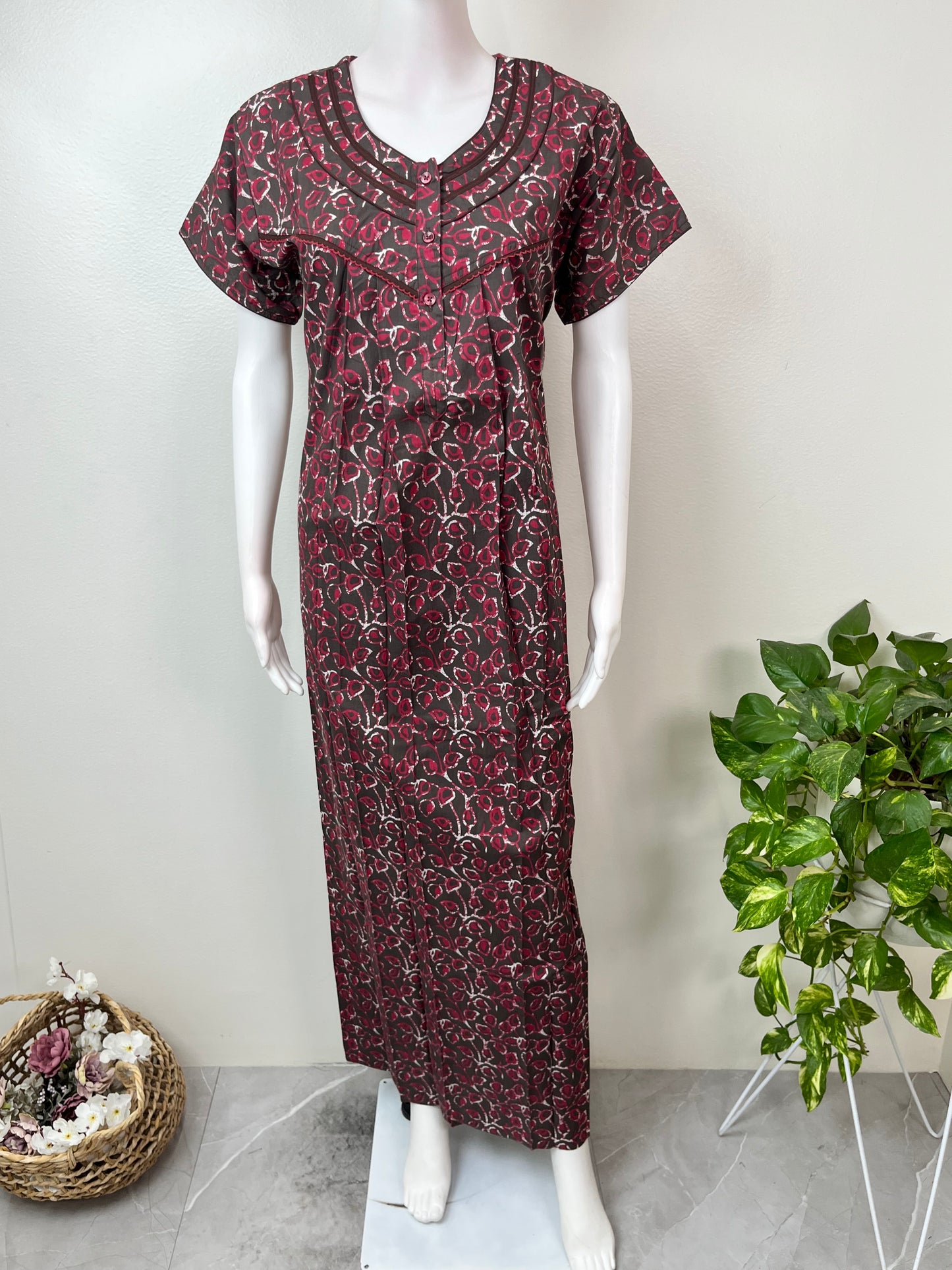 Gray Pure Cotton Nightgown Soft & Comfortable