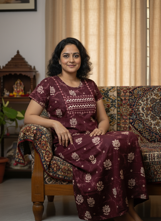 Purple 100% Cotton Nightgown Soft & Comfortable