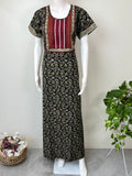 Black Pure Cotton Embroidered Nighty for Women