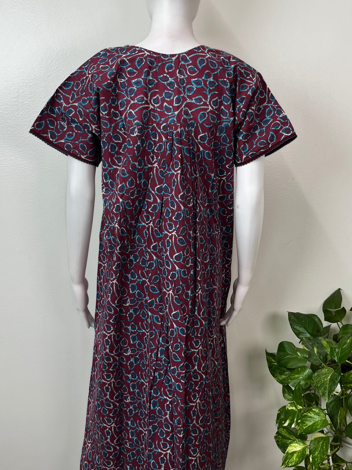 Maroon Pleated Style 100% Cotton Nightgown