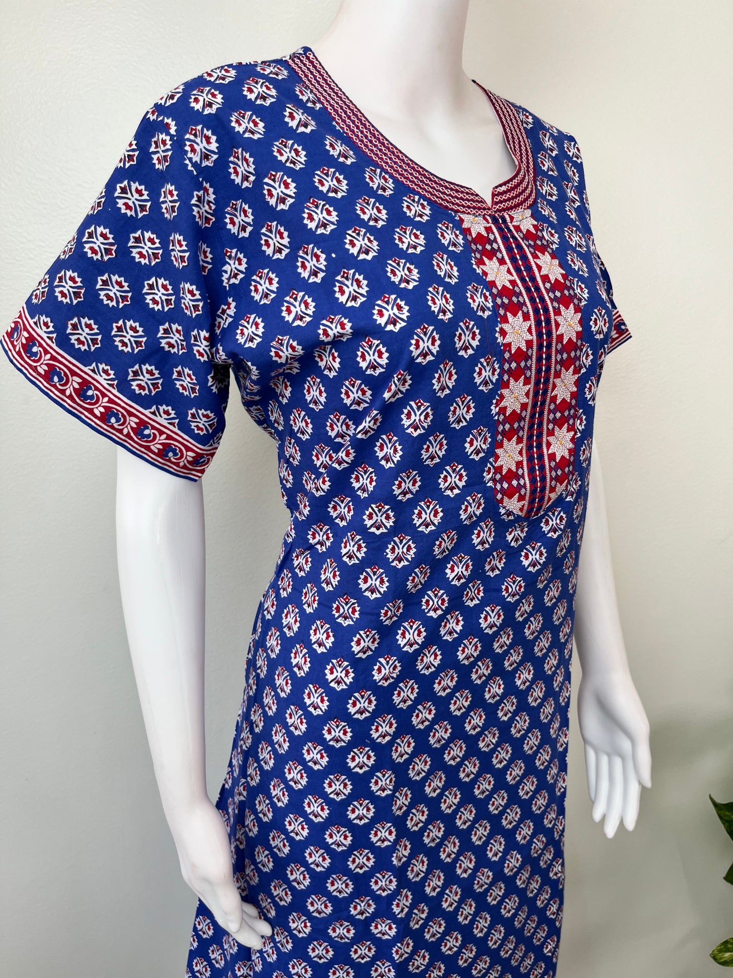 Royal Blue Printed Pure Cotton Nightgown