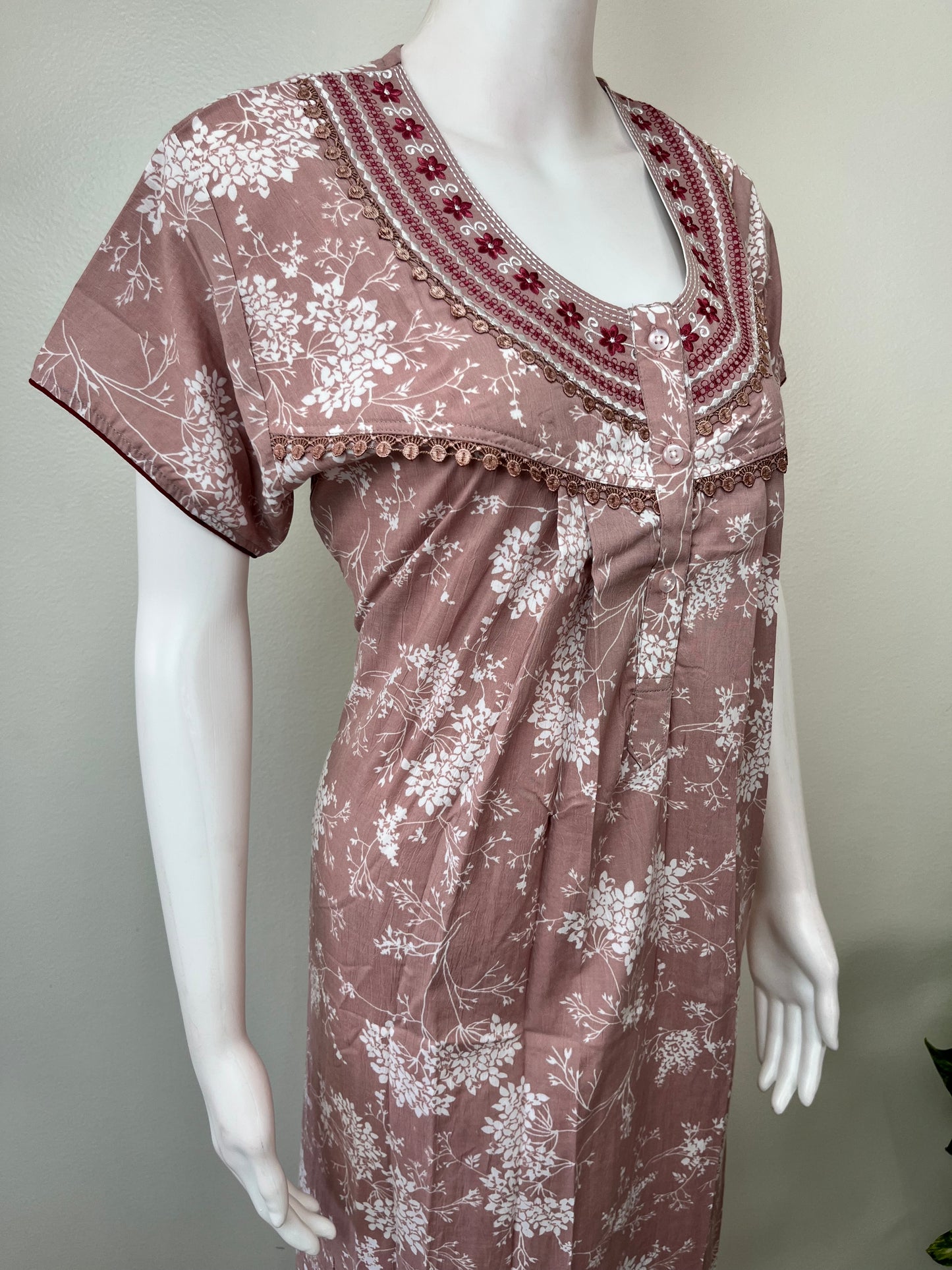 Floral Printed Bizzylizzy Crush Fabric Nightgown