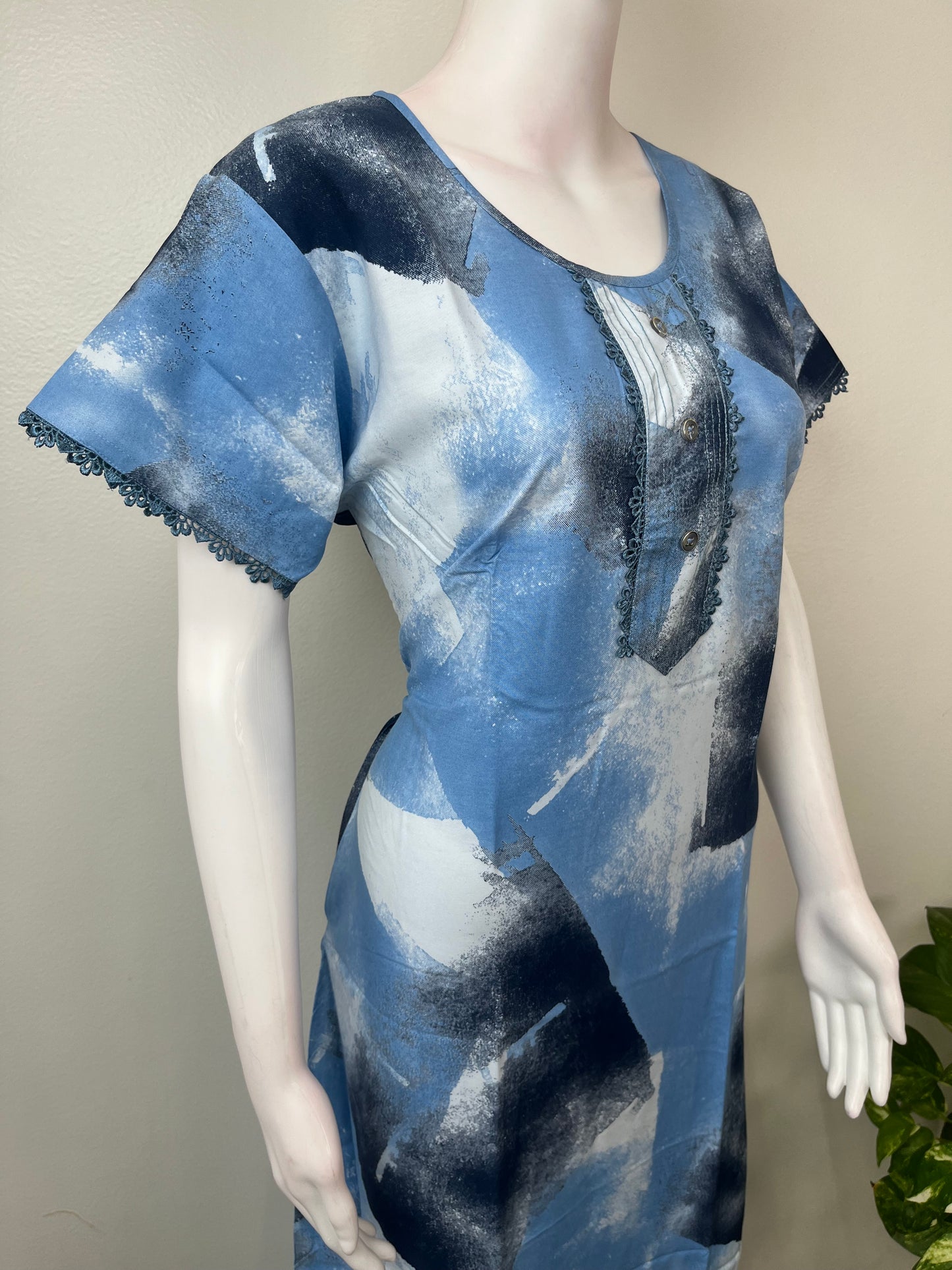 Sky Blue Rayon Fabric Nighty Silky Texture