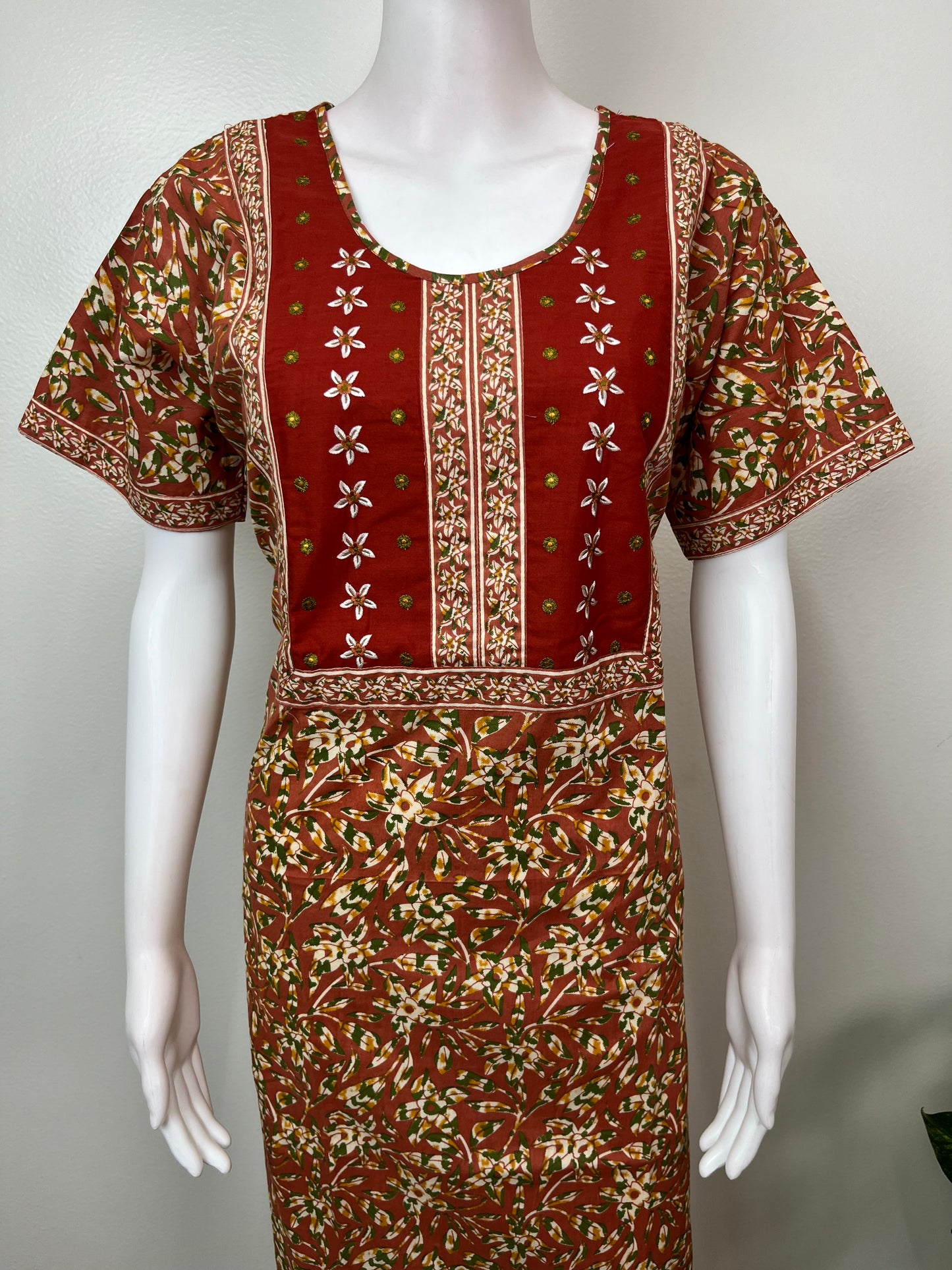 Maroon Printed 100% Cotton Nightgown