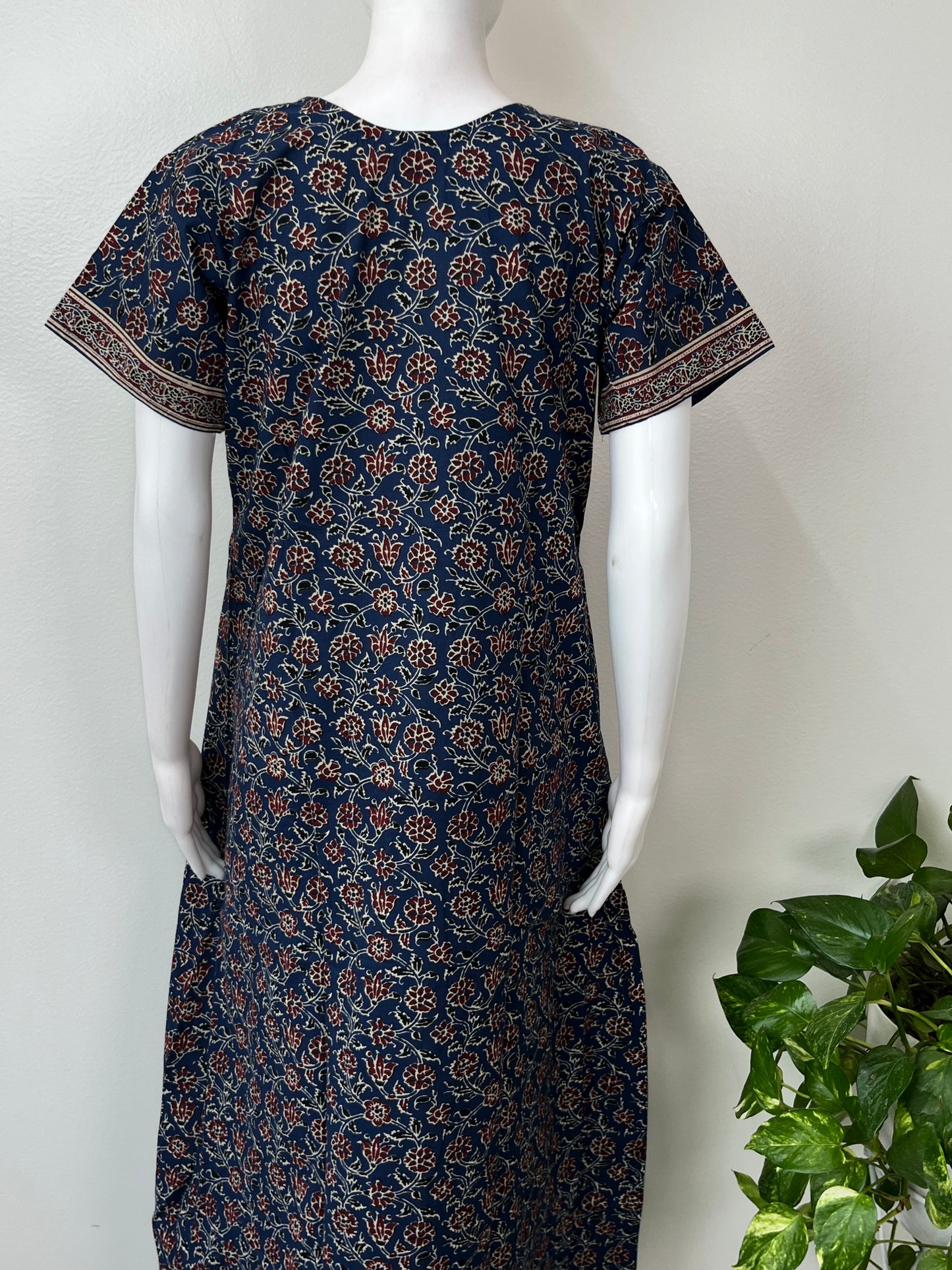 Navy Blue Classic Embroidered Pure Cotton Nightgown