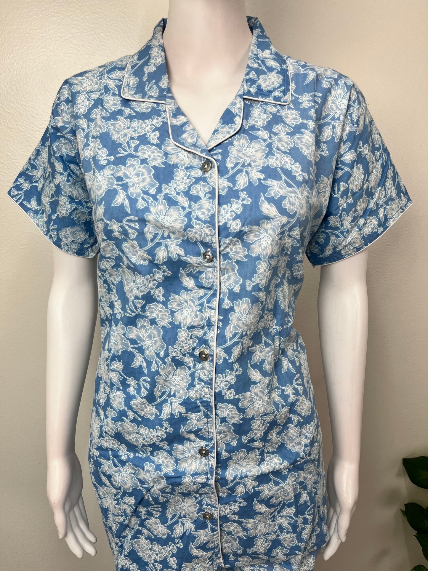 Sky Blue Classic Cotton Nightwear Set- Button Shirt & Pyjamas
