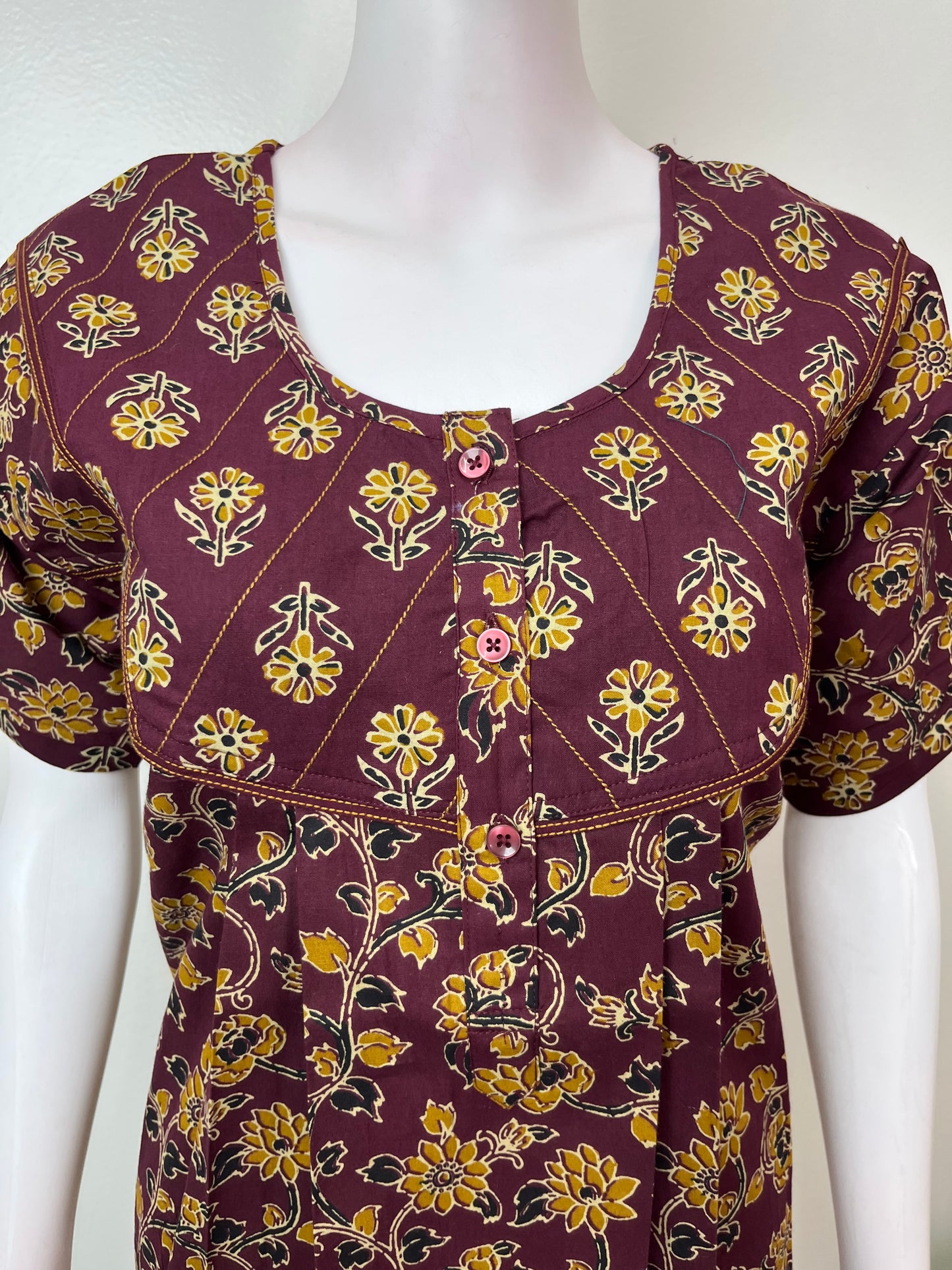 Wine Printed 100% Cotton Nightgown for Women