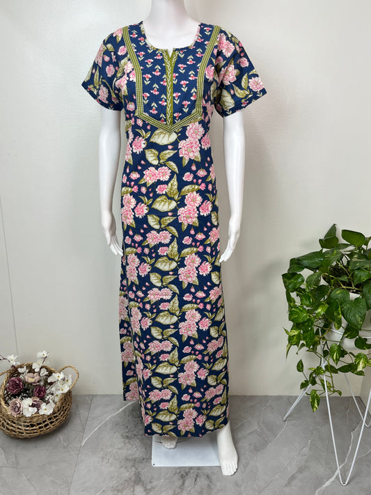 Royal Blue 100% Cotton Elegant & Breathable Nighty