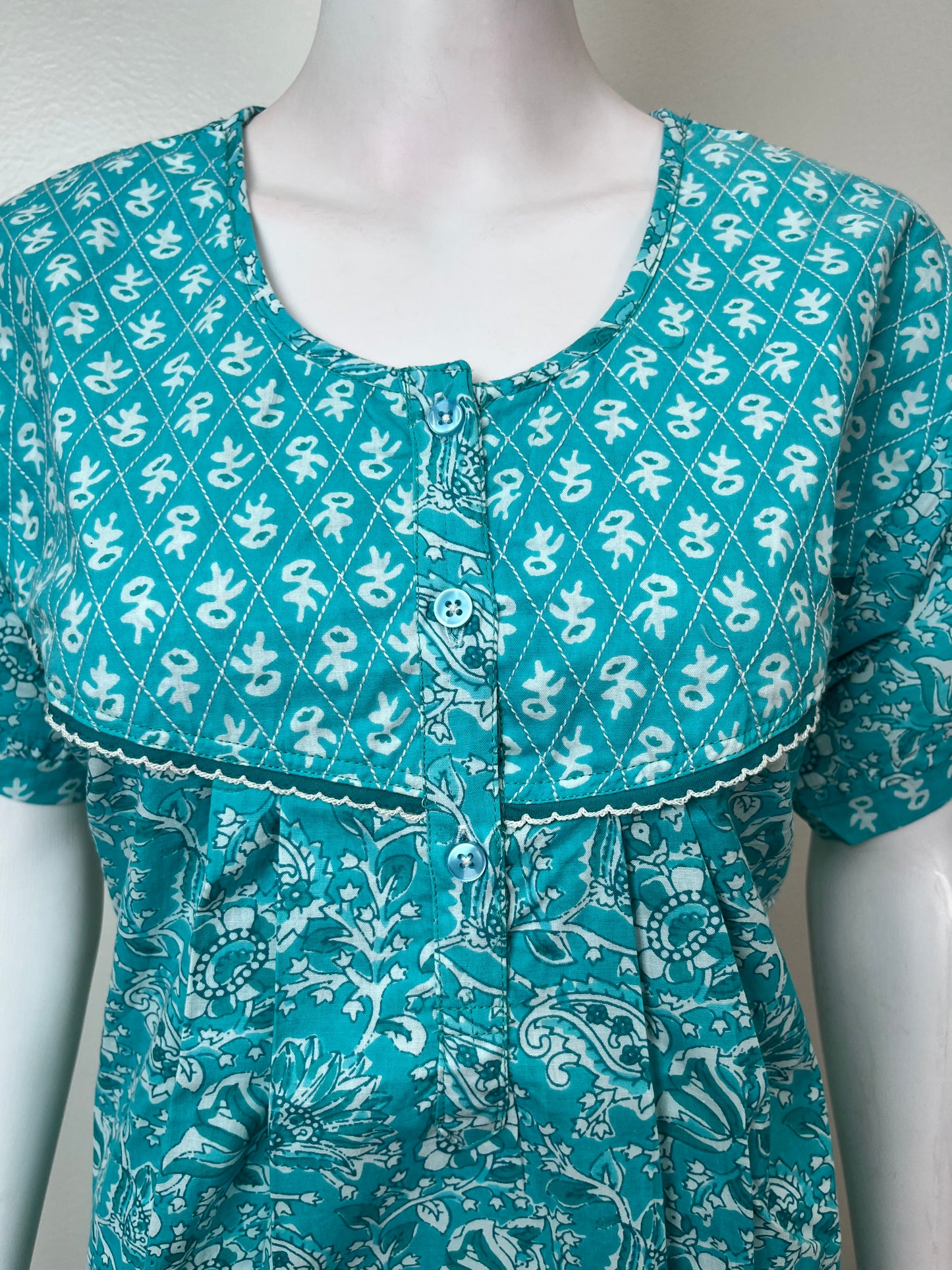 Aqua Blue Elegant & Breathable Pure Cotton Nighty