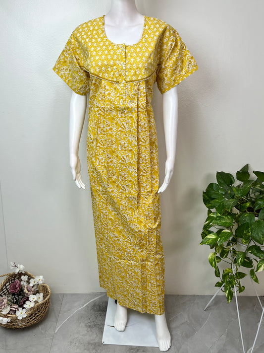 Yellow Pure Cotton Nightgown Soft & Breathable