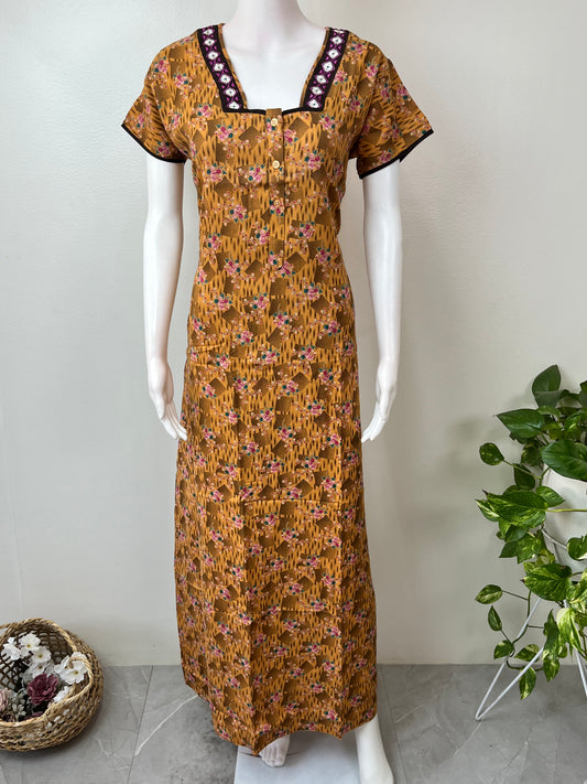 Mustard A-Line Style Soft & Breathable Alpine Fabric Nighty