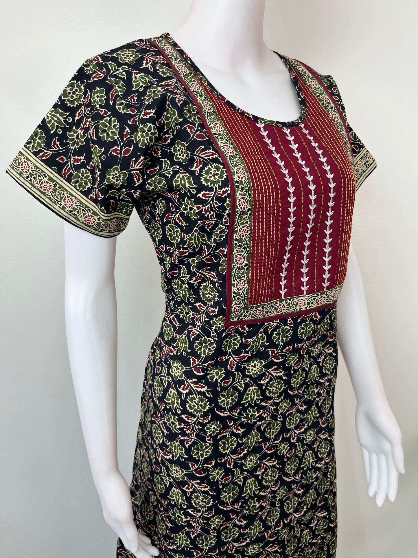 Black Pure Cotton Embroidered Nighty for Women