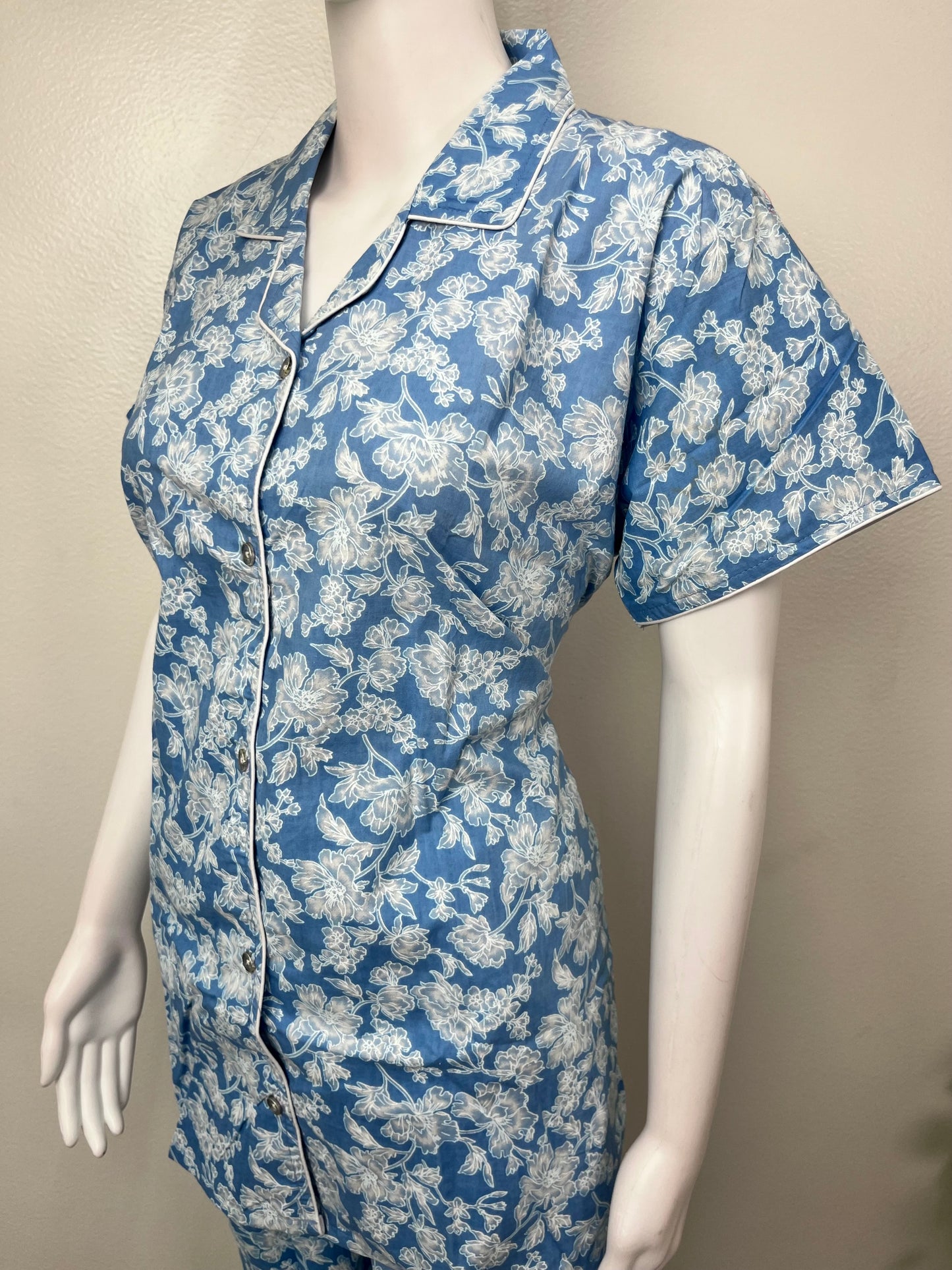 Sky Blue Classic Cotton Nightwear Set- Button Shirt & Pyjamas
